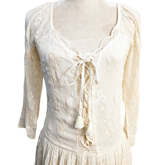 NWT Loveshackfancy Deeba Embroidered Chiffon Cream Mini Dress $395 Sz 6 - Picture 4 of 13